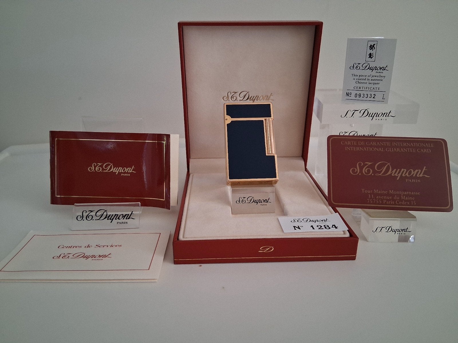 Briquet Dupont L2 laqué chinois, couleur bleue, son PING., Collections, Enlèvement ou Envoi, Utilisé, Briquet