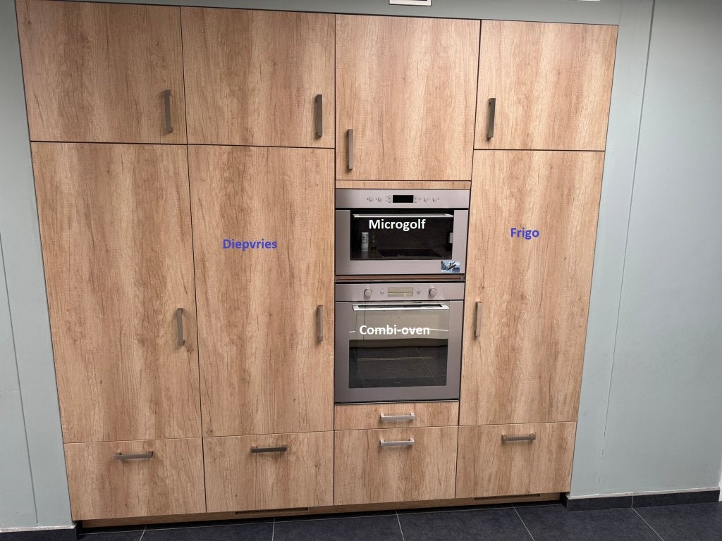 Deel van keuken MET toestellen, Huis en Inrichting, Keuken | Complete keukens, Ophalen, Zo goed als nieuw, Bruin, Enkelwandige keuken