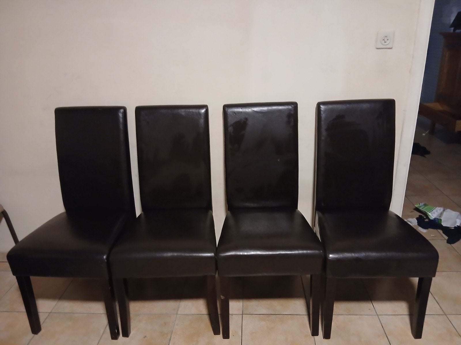 4 zwarte lederen stoelen., Ophalen of Verzenden