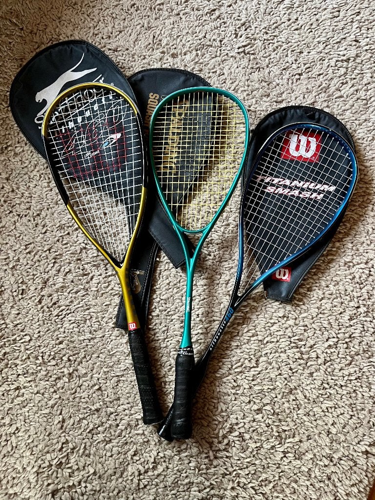 3 geweldige squashrackets, Sport en Fitness, Squash, Ophalen, Gebruikt, Racket, Met hoes