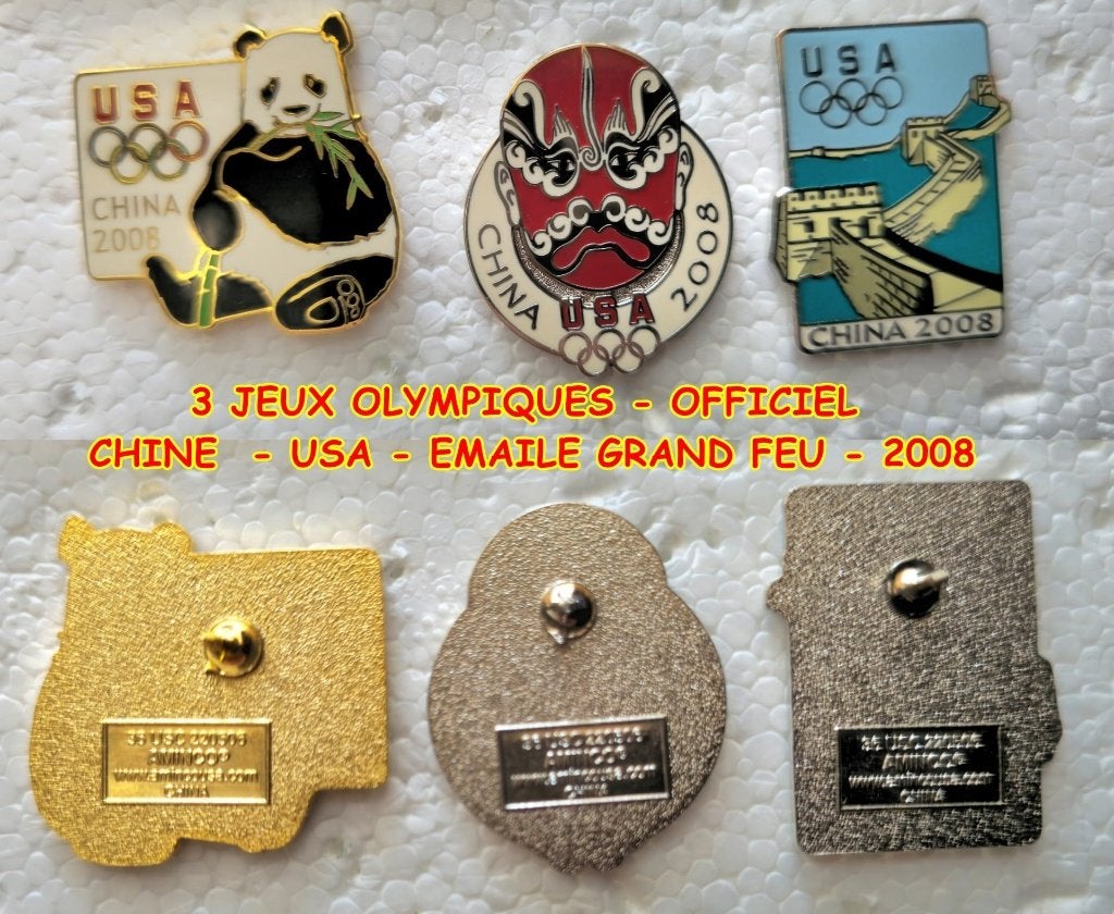 3 OLYMPISCHE SPELEN - OFFICIEEL. 2008-CHINA*USA- EGFEU, Ophalen of Verzenden, Nieuw, Stad of Land, Speldje of Pin