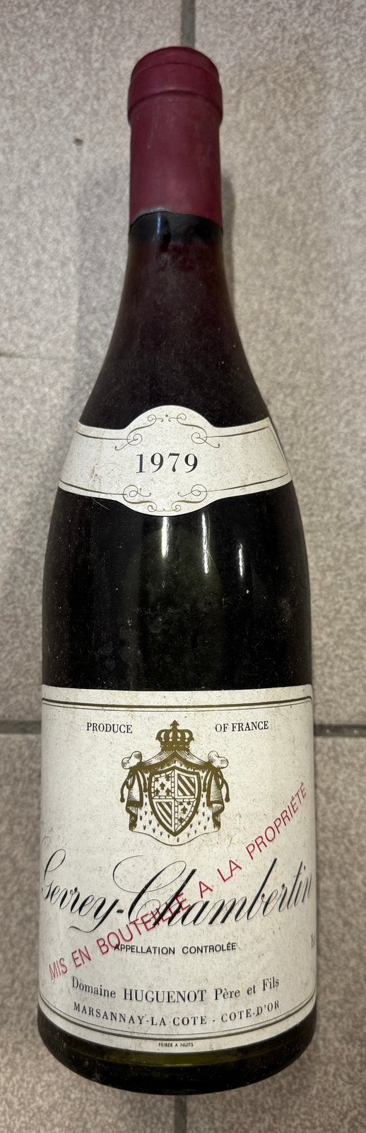 Gevrey-Chambertin 1979 Domaine HUGUENOT, Collections, Pleine, Comme neuf, Enlèvement, Vin rouge