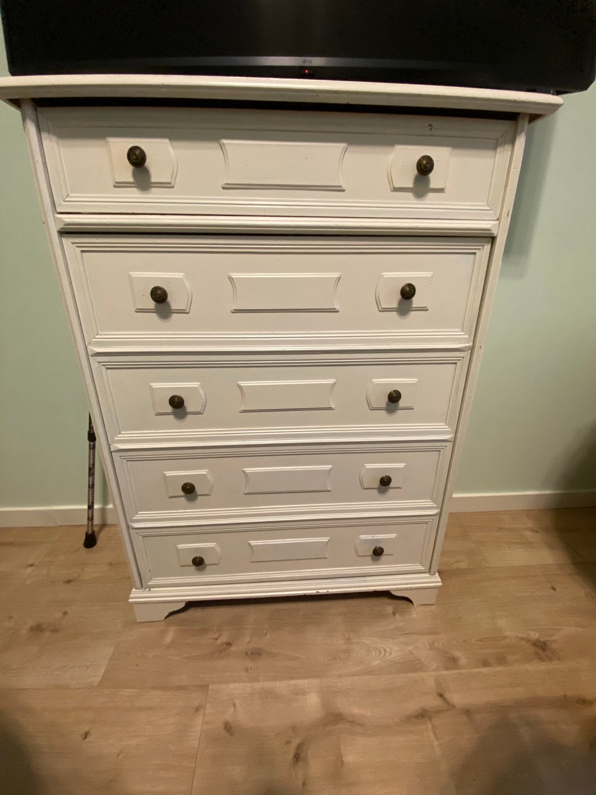 Witte houten vintage schoenenkast, Ophalen, Gebruikt, 1 of 2 laden, 100 tot 150 cm