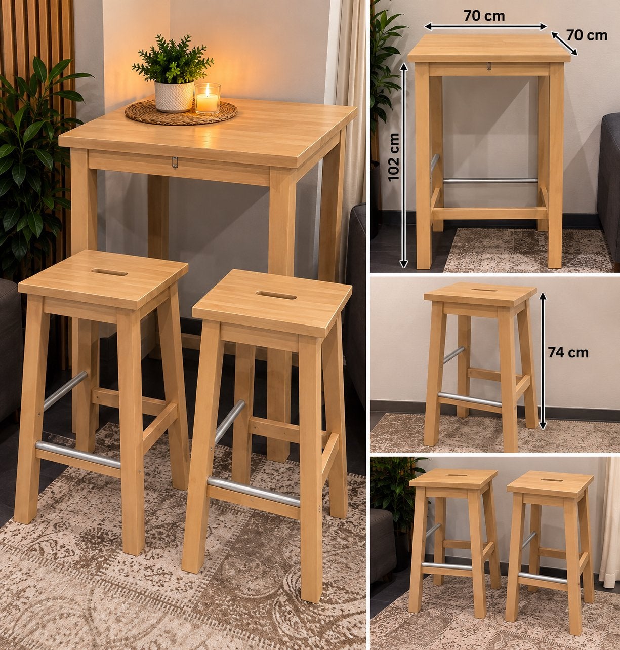 Hoge houten tafel met 2 bijpassende krukken te koop, Ophalen of Verzenden, Zo goed als nieuw