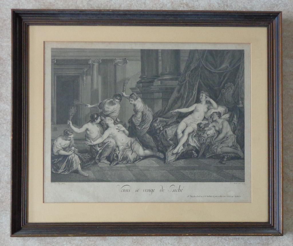 JEAN JACQUES I AVRIL / VENUS / ZW-W GRAVURE / 59x70cm KADER, Ophalen of Verzenden, Mythologie, Gravure, 1700 - 1799