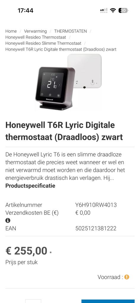 HONEYWELL T6R slimme thermostaat, Enlèvement ou Envoi, Thermostat intelligent, Utilisé