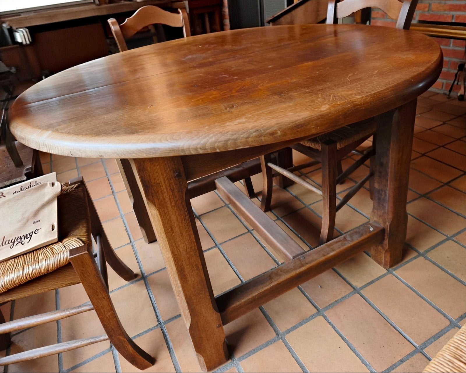Rustieke tafel en 4 stoelen met rieten, Antiek en Kunst, Ophalen