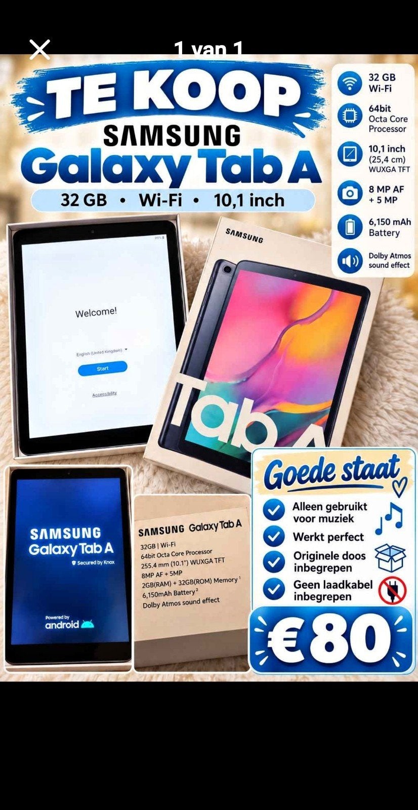 Samsung GALAXY Tab A 10,1" - WIFI - 32GB - 6GB - Perfecte, Ophalen