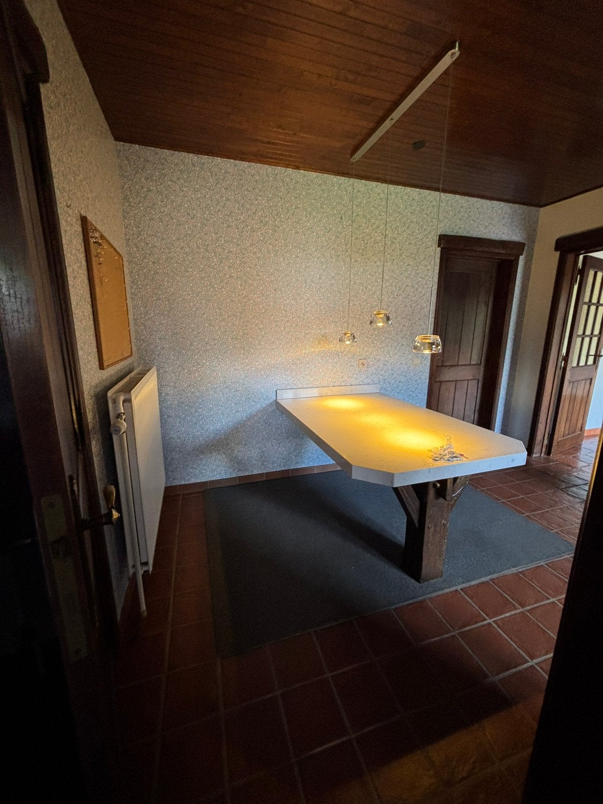 Eiken tafel met marmeren tafelblad/overzetstuk, Huis en Inrichting, Tafels | Eettafels, Ophalen, Gebruikt, Eikenhout, 50 tot 100 cm