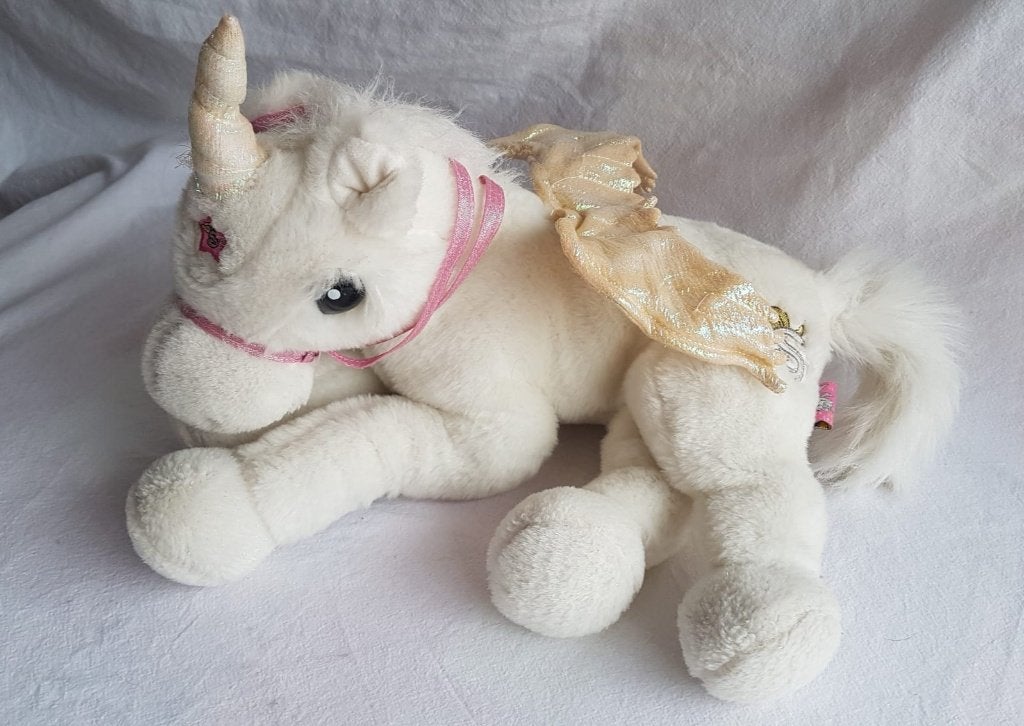 Knuffel pegasus maakt hinnik geluid 40L 23H, Enlèvement ou Envoi, Blanc, Moyen (20 à 80 cm), Avec son