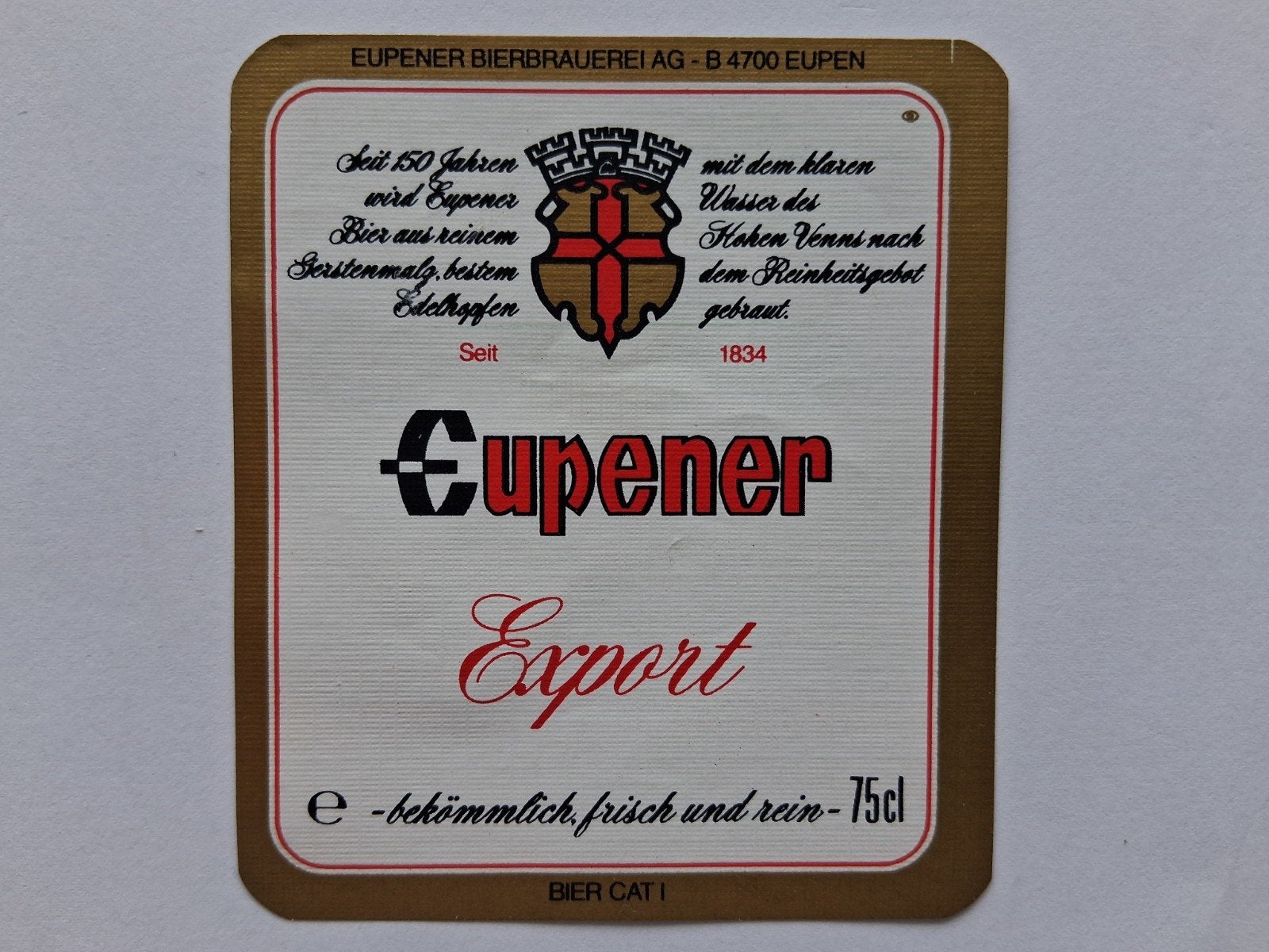 bieretiket Eupener Bierbrauerei Eupen: Export #3, Collections, Envoi, Utilisé, Autres types, Autres marques