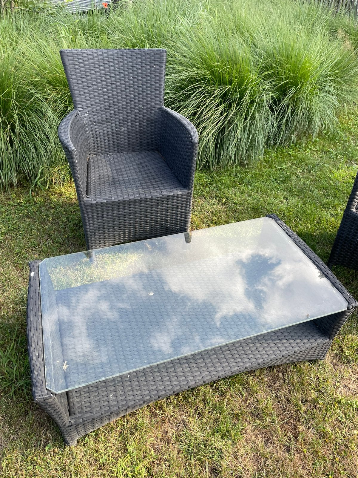 Tuinset met lage tafel, Tuin en Terras, Tuinsets en Loungesets, Ophalen, Gebruikt, 3 zitplaatsen, Wicker