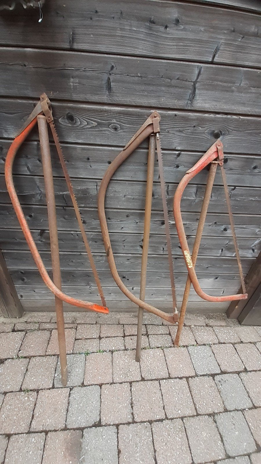 3 handzagen  3 ijzere stoot pennen  (pens) afhalen in Lommel, Jardin & Terrasse, Enlèvement