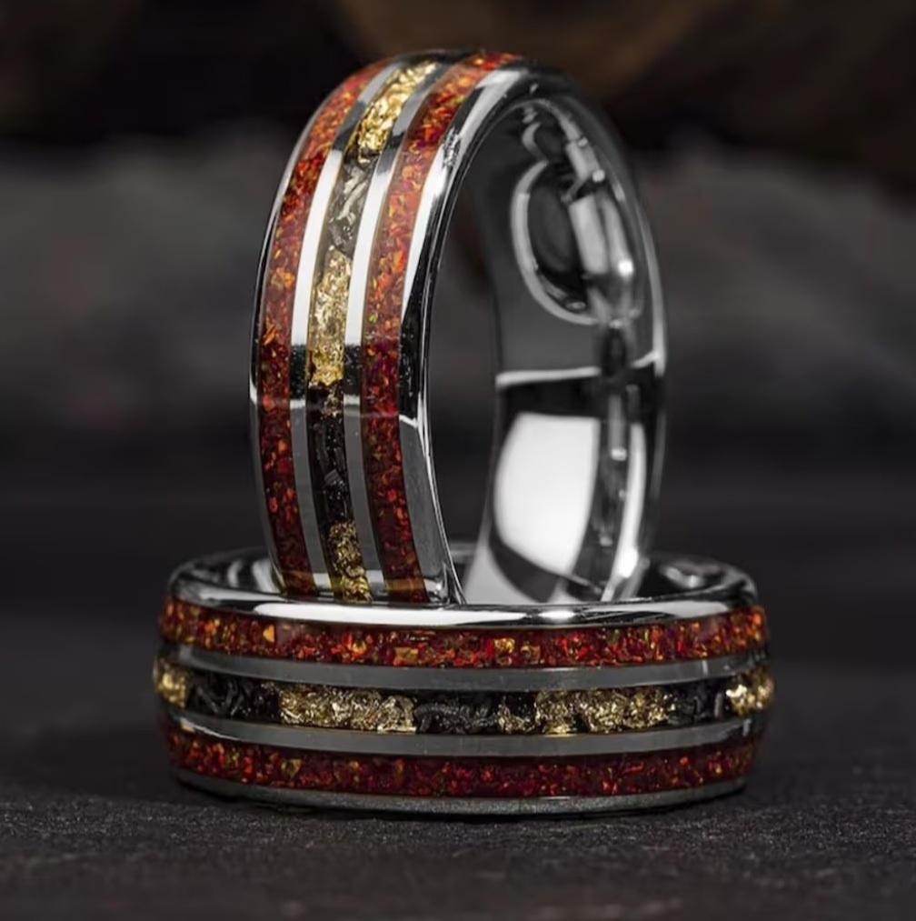 Trouwringen wolfraam met rood Opaal en zilver kleur - Ryann, Neuf, Autres couleurs, Femme ou Homme, Envoi