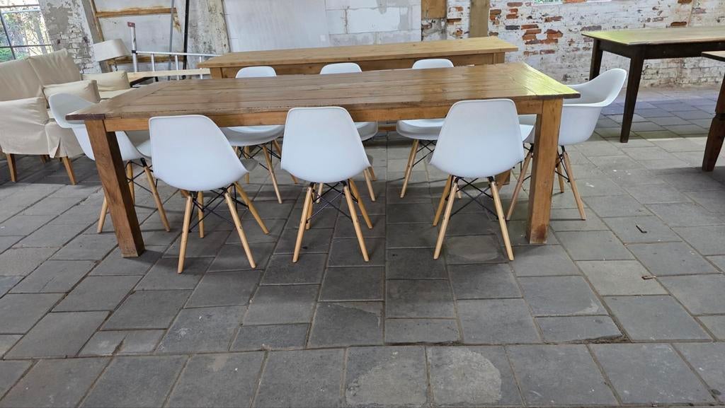 boerentafel 240 cm lang met 8 design stoelen, Maison & Meubles, Tables | Tables à manger, Utilisé, Enlèvement