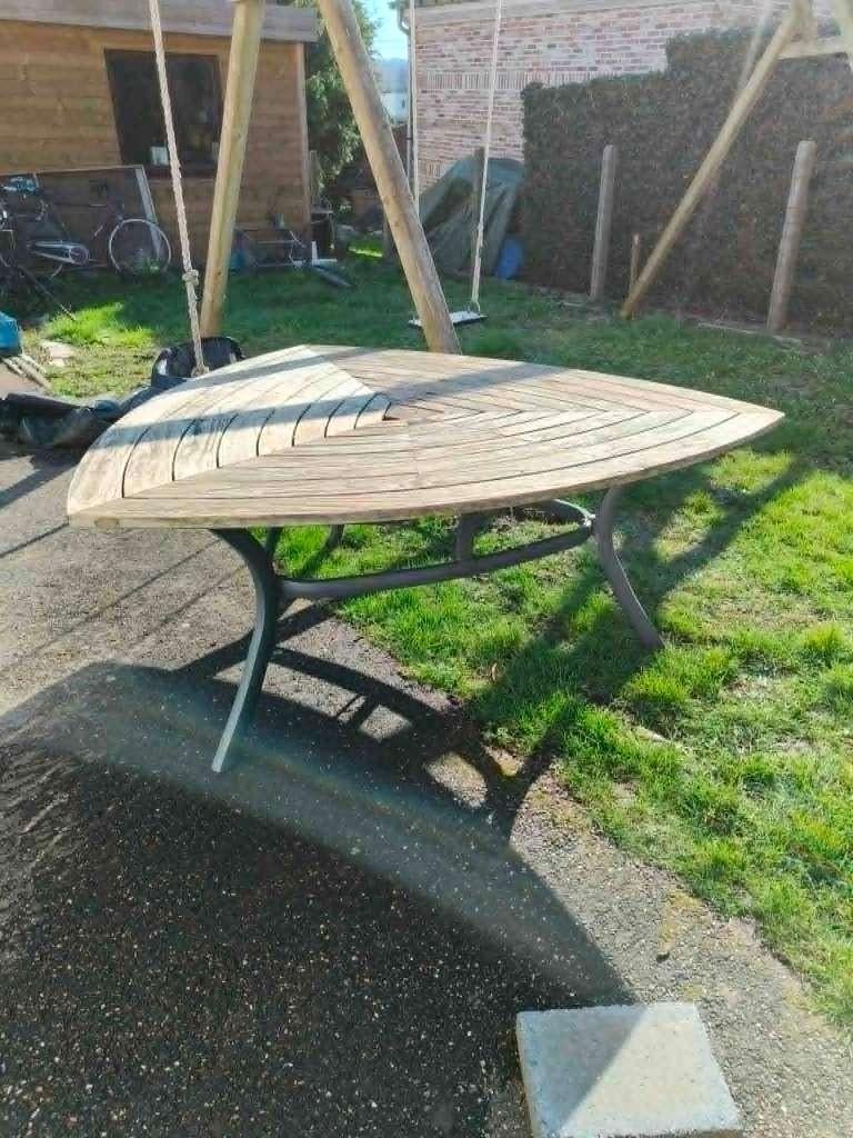 tuintafel driehoekig voor 6 personen, Tuin en Terras, Ophalen, Gebruikt, Teakhout
