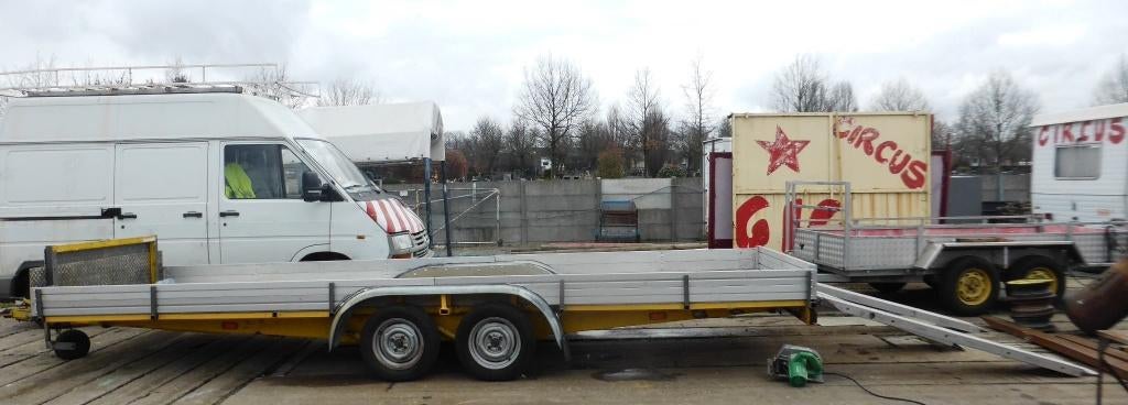 Platte aanhanger auto/landbouw van 5,5 x 1,80 m, Ophalen, Gebruikt