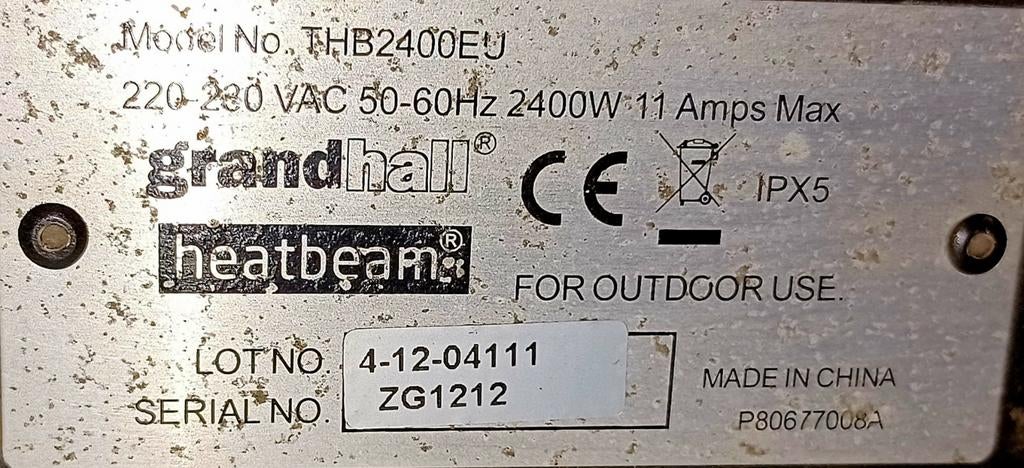 Infrarood terras verwarming grandhall 2400 W, Tuin en Terras, Terrasverwarmers, Gebruikt, Elektrisch, Wand, Waterbestendig, Ophalen