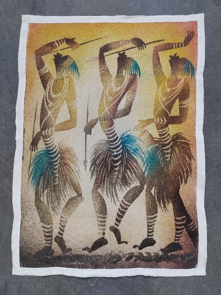 Toile africaine sable coloré guerriers art africain tableau, Antiquités & Art, Enlèvement, Dessin, Toile