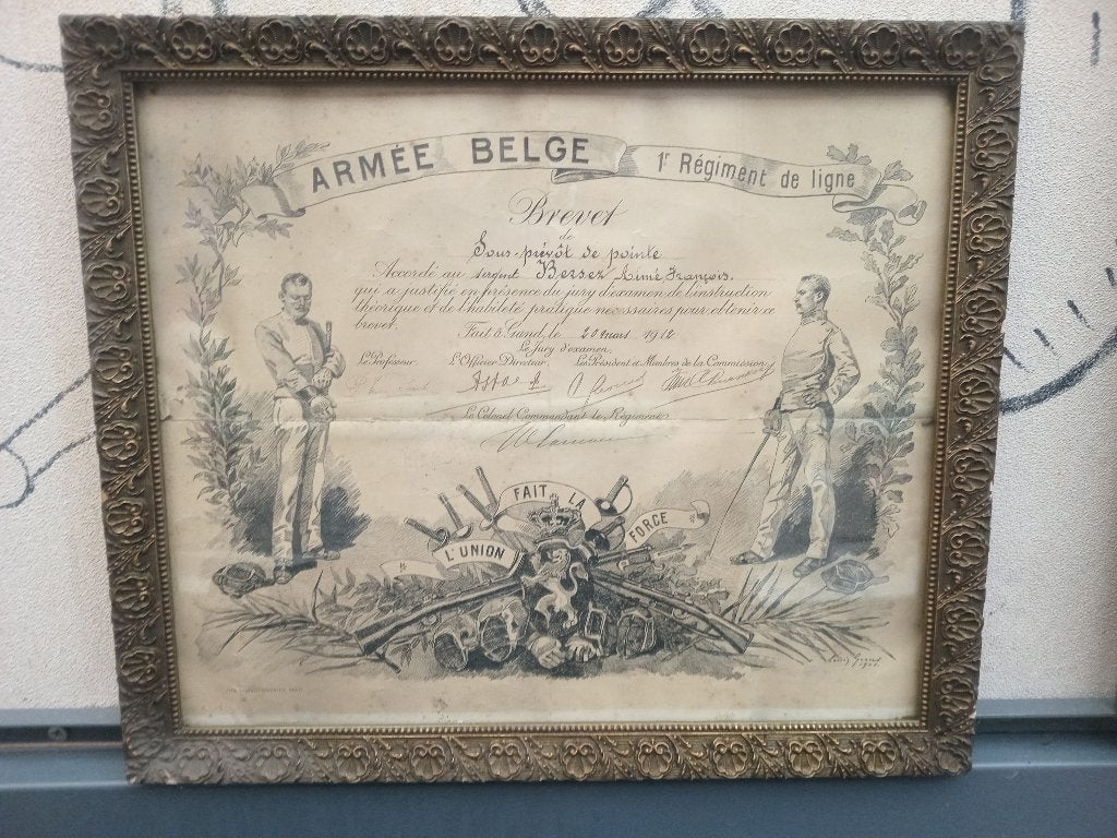 militair certificaat Belgische Leger 1912 - 1ste Regiment, Verzamelen, Ophalen of Verzenden