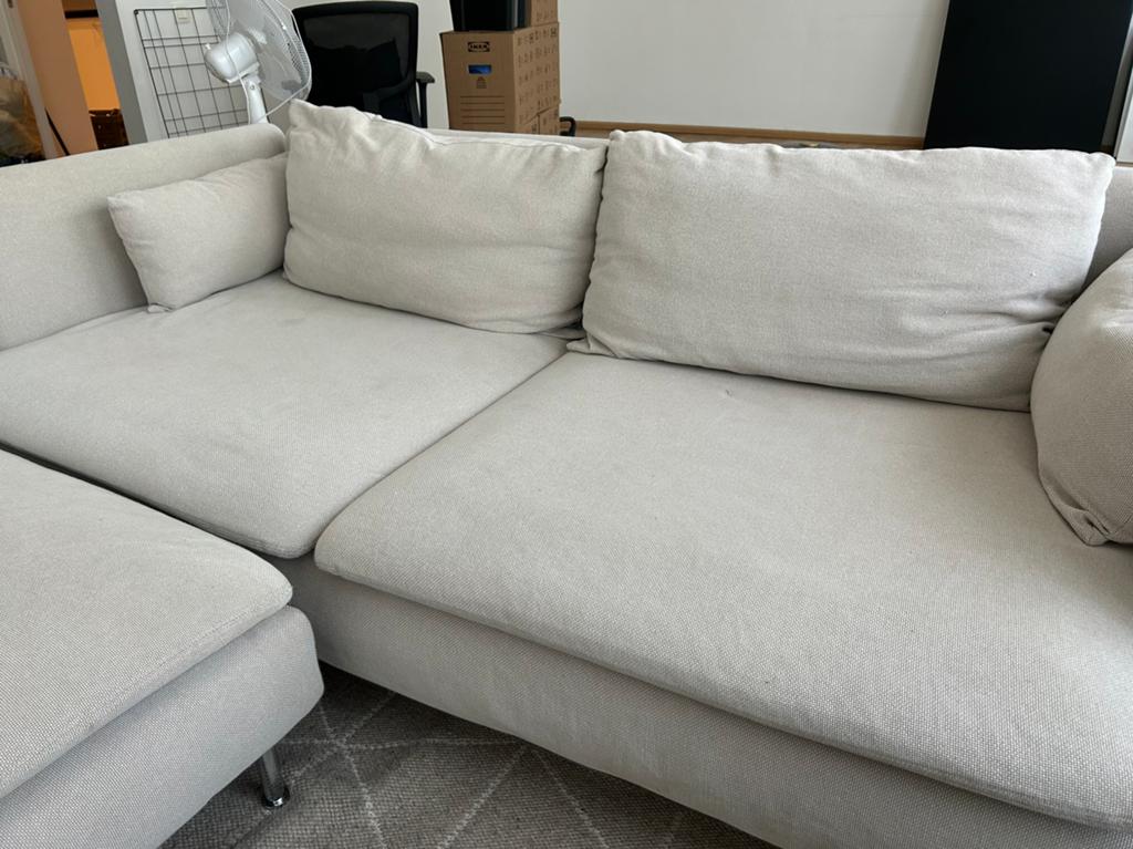 Comfortabele zitbank + voetenbank ikea, Enlèvement, Utilisé, Trois personnes