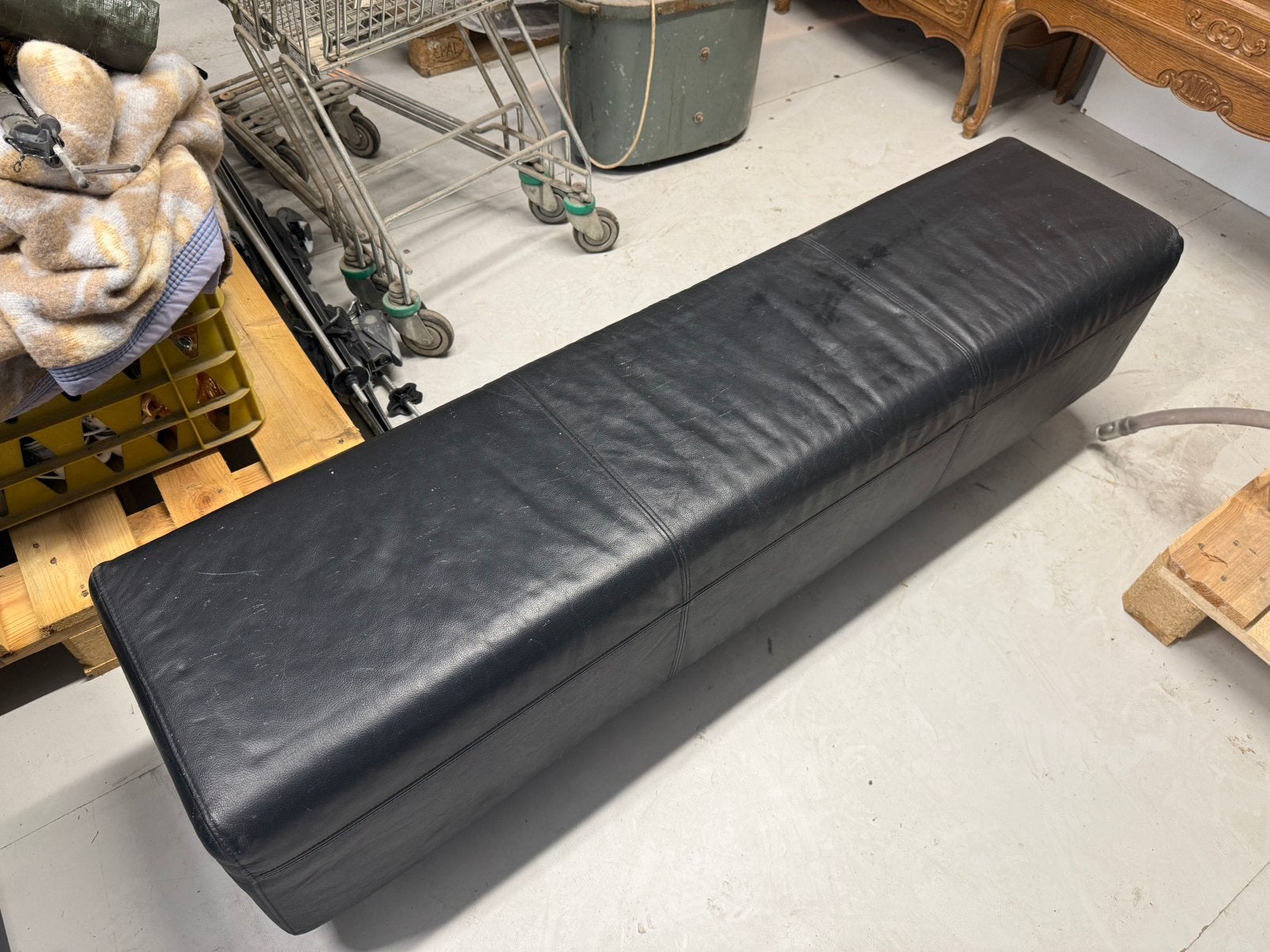 Zwarte lederen bank, Ophalen, Gebruikt, Minder dan 75 cm, 150 tot 200 cm