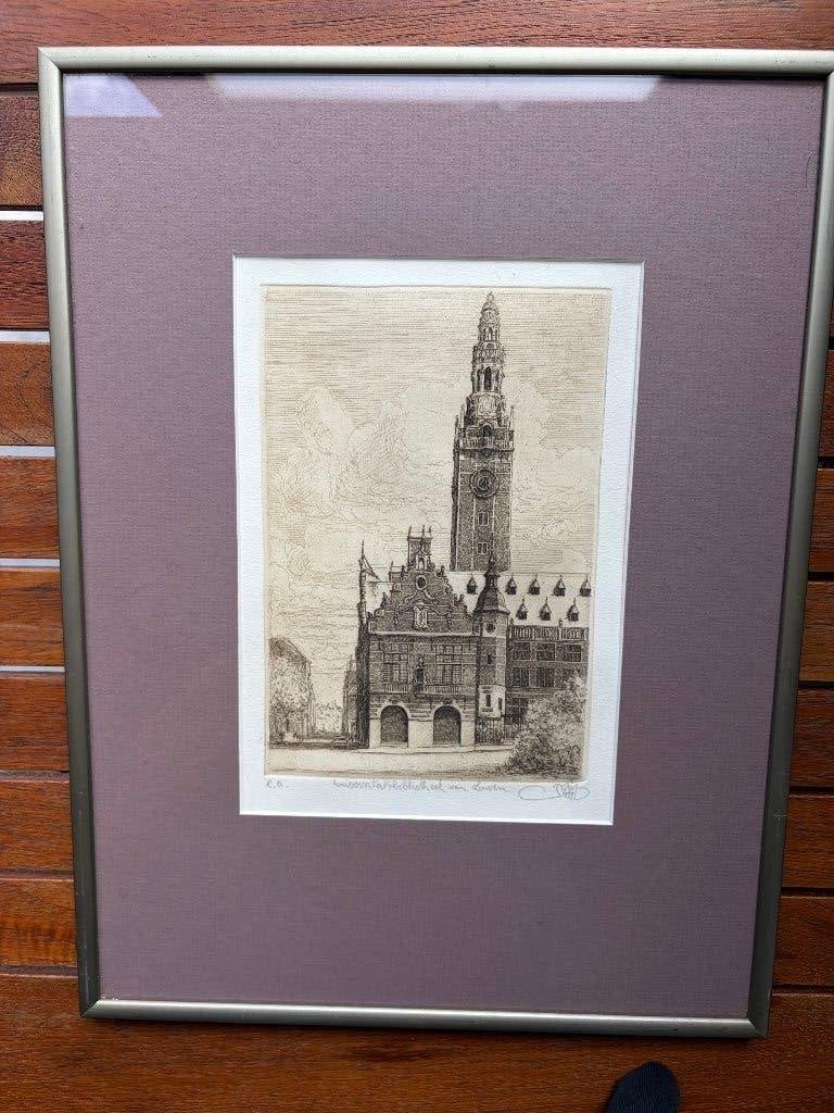 Bibliothèque universitaire de Louvain -Johan Boussauw (E.A.), Antiquités & Art, Eau-forte, Enlèvement ou Envoi, 1950 - 1999, 41 cm