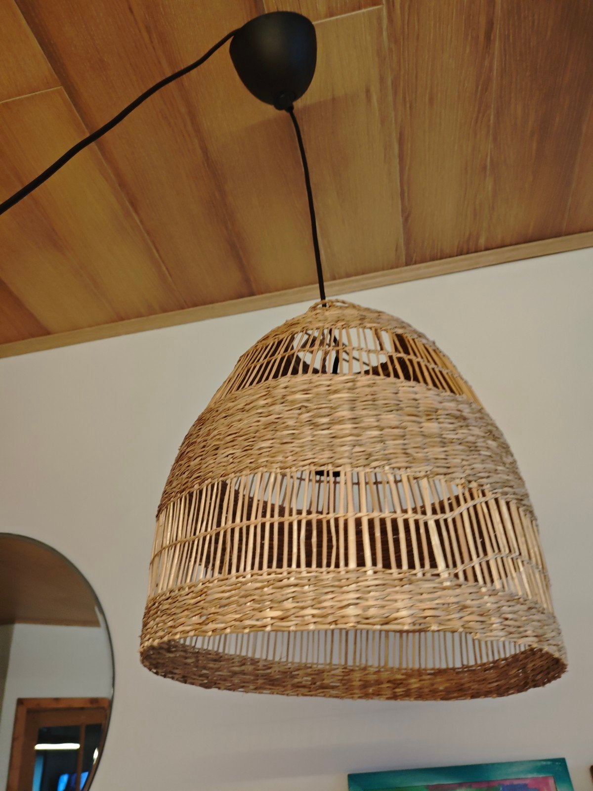Torared hanglampkap Ikea met pendel, Ophalen of Verzenden, Zo goed als nieuw, Natuurlijk materiaal, Warm, natuurlijk, boho stijl
