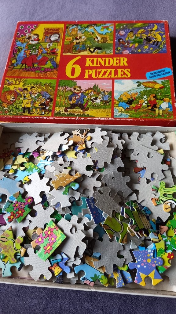 6 kinderpuzzels in 1 doos, Ophalen, Meer dan 50 stukjes, Gebruikt, 4 tot 6 jaar