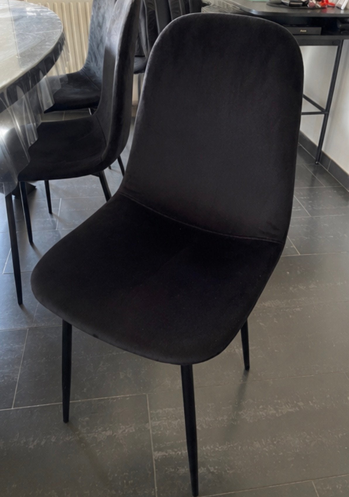 6x Velvet eetkamerstoelen zwart, Ophalen, Zo goed als nieuw, Zwart