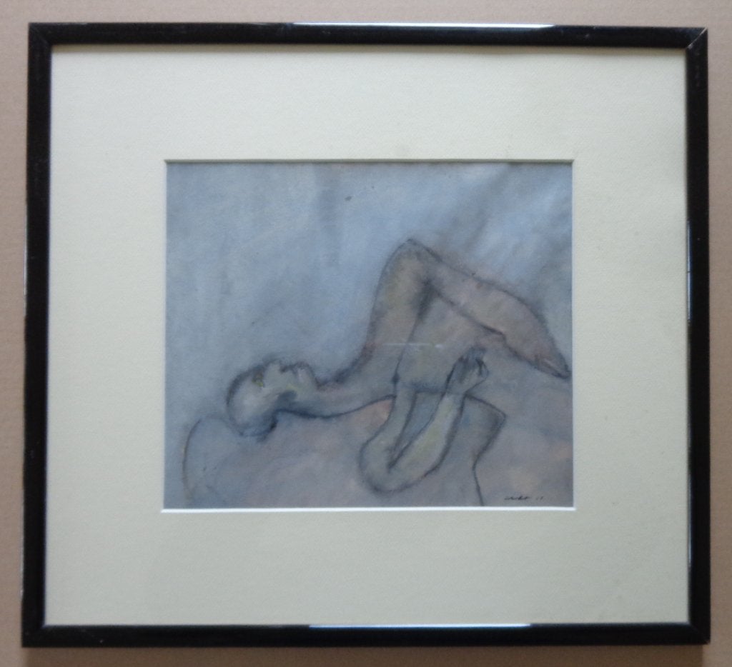 CHRISTIAN ROLET / LIGGENDE FIGUUR / ORIGINEEL 41x45cm KADER, Antiek en Kunst, Ophalen of Verzenden, Papier/karton, Passe-partout