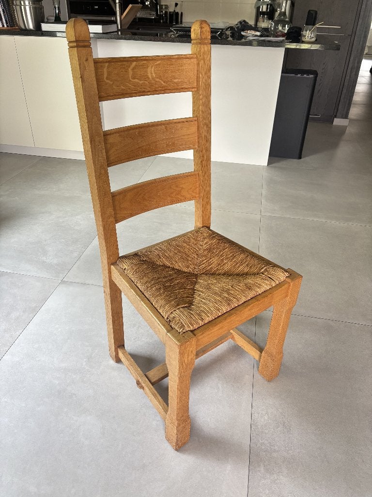 set van 8 vol eiken eettafel stoelen, Antiek en Kunst, Ophalen