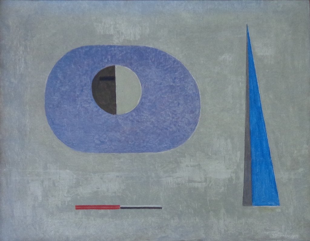 RUDOLF MEERBERGEN / GEOMETRIE / OLIEVERF DOEK 57x72cm KADER, Enlèvement