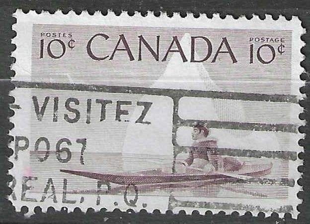 Canada 1955 - Yvert 278 - Eskimojager in een kajak (ST), Verzenden, Gestempeld