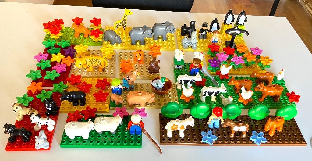 Grand lot Lego Duplo 41 animaux, 6 figurines, 70  fleuries, Enfants & Bébés, Enlèvement ou Envoi, Comme neuf, Minifigurines incluses