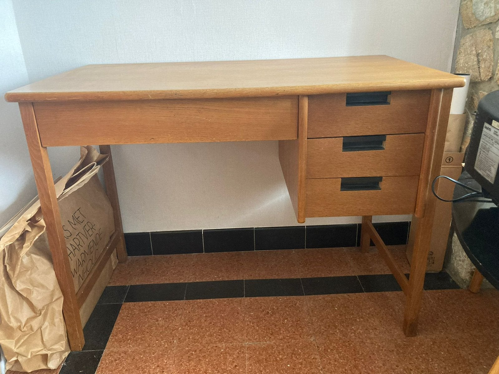 Bureau vintage scandinave en teck blond 98x53x71(h)cm, Scandinave, Enlèvement, Comme neuf