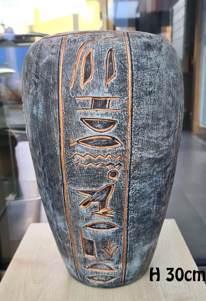 vaas Egyptisch motief grijsblauwe tinten - zie info aub, Ophalen