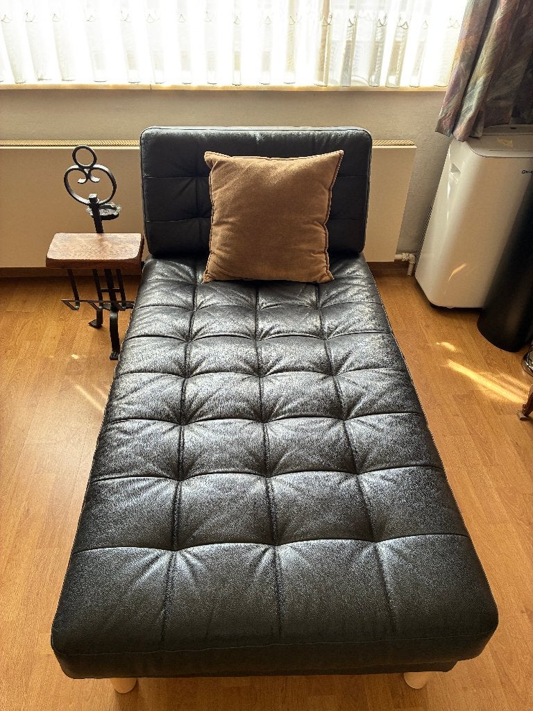 Landskrona - Chaise longe-element  - Zwart leer, Ophalen, Gebruikt, Eenpersoons, 125 tot 150 cm