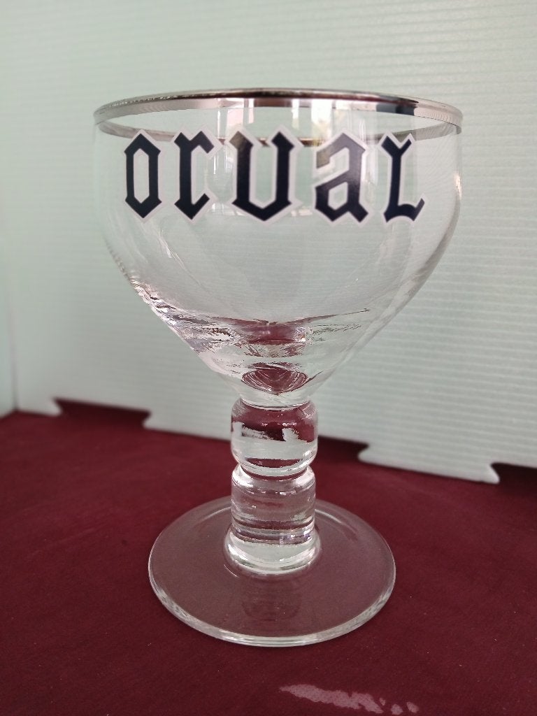 Oud glas op voet ORVAL grote voet, Verzamelen, Biermerken, Zo goed als nieuw, Glas of Glazen, Overige merken, Ophalen of Verzenden