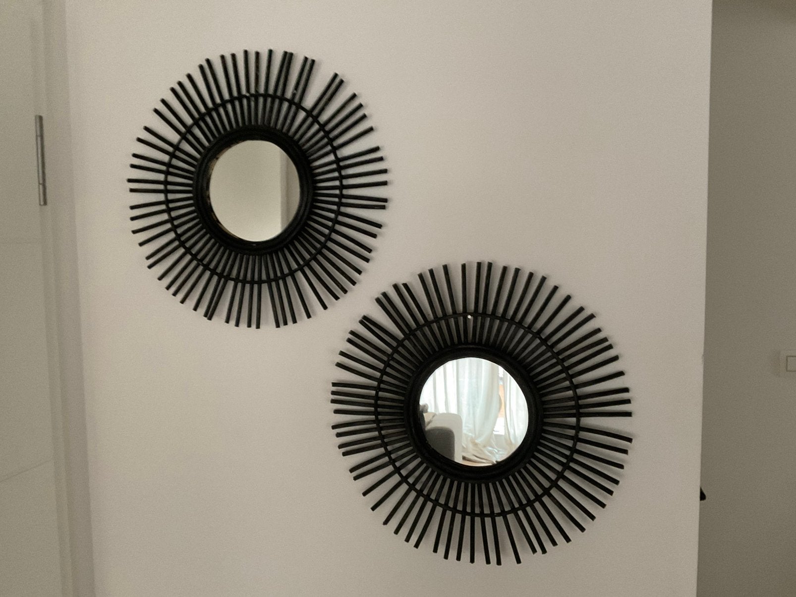 Duo de miroir rond en rotin, Enlèvement, Comme neuf, Rond