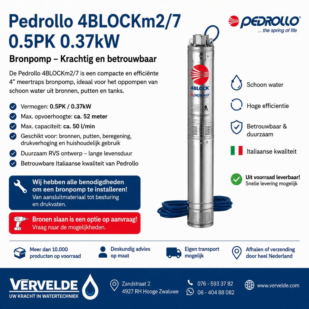Pedrollo 4BLOCKm2/7 Bronpomp 0.5PK (0.37kW) |, Ophalen of Verzenden, Nieuw, Elektrisch, Bronpomp