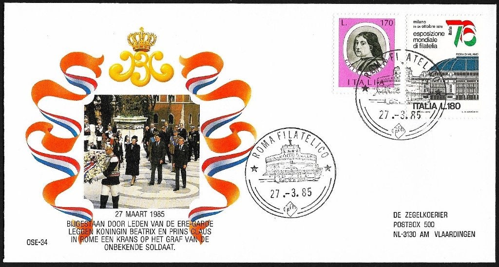 1985 - ITALIË - Cover Bezoek Koningin Beatrix aan Italië, Verzenden, Gestempeld