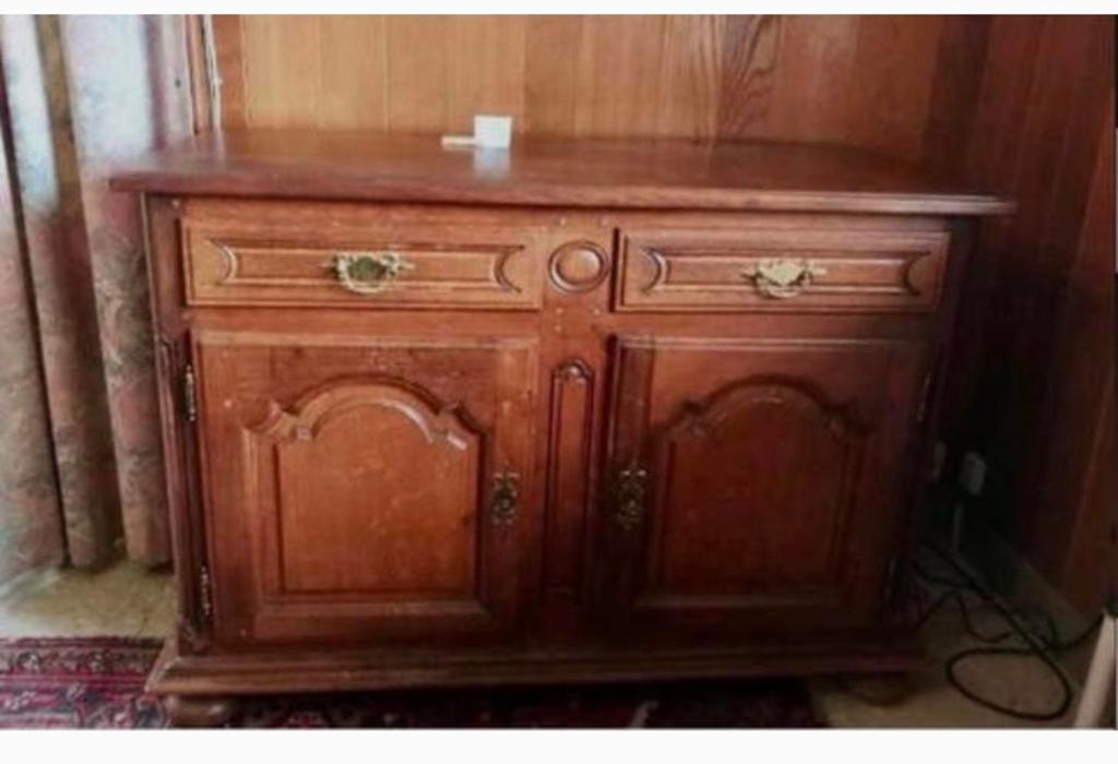 Ancien meuble en bois avec deux tiroirs, Ophalen, Gebruikt