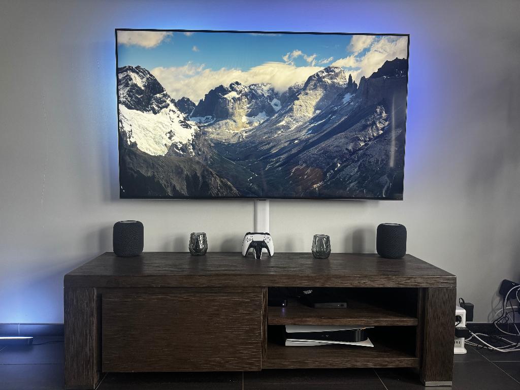 Donker houten TV-meubel | Wengé-look | Modern design, Ophalen, 150 tot 200 cm, Eikenhout, Zo goed als nieuw
