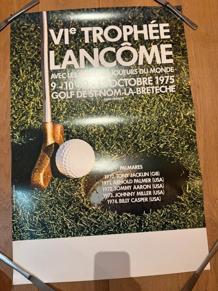 Affiche golf 6e Trophée Lancôme 1975 photo Lafaurie, Enlèvement ou Envoi, Rectangulaire vertical, A1 jusqu'à A3, Comme neuf