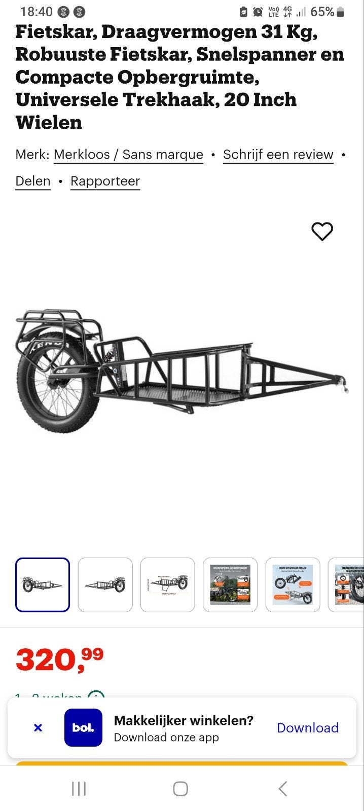 Een wiel fietskar fiets aanhanger 31kg, Ophalen