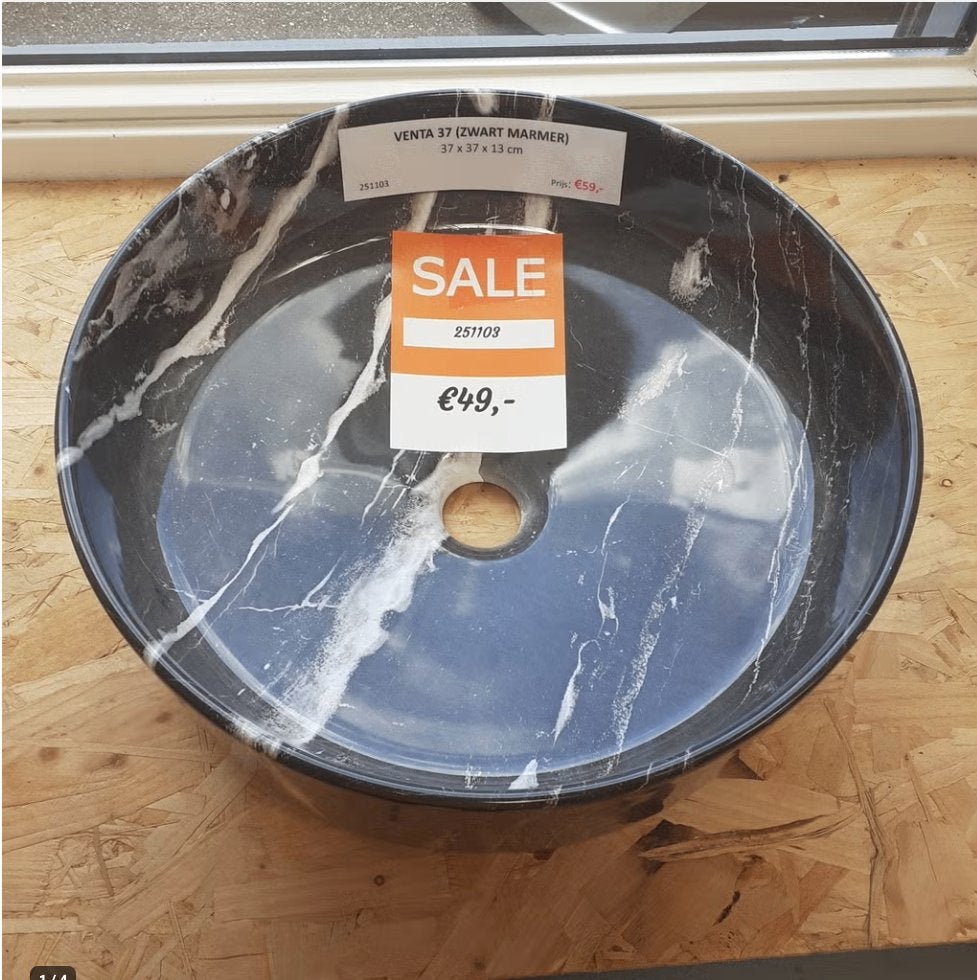 SALE! Venta 37, zwart marmer, waskom, speels en stijlvol, Ophalen of Verzenden, Nieuw, Zwart