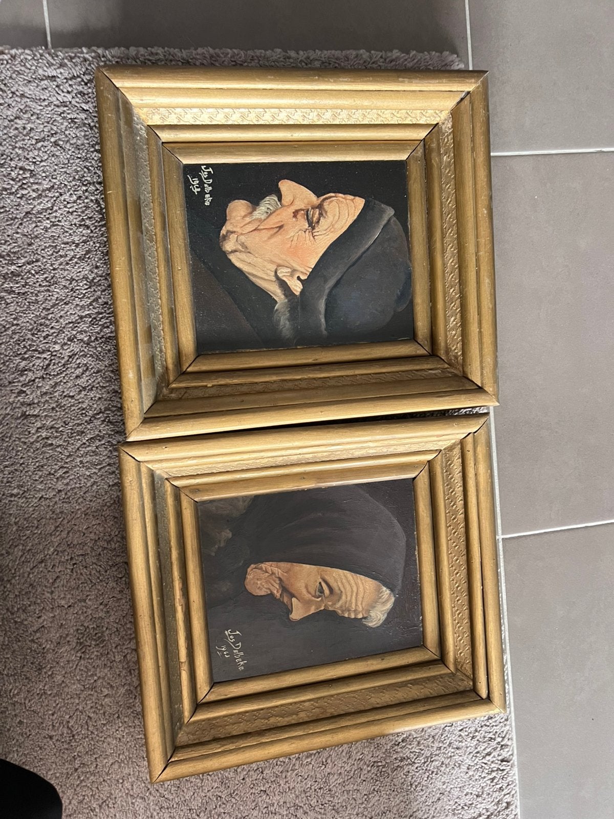 Prachtig antiek tweeluik  pendant portretten J. Delbeke 1981, Ophalen of Verzenden, Klassiek, Gedateerd