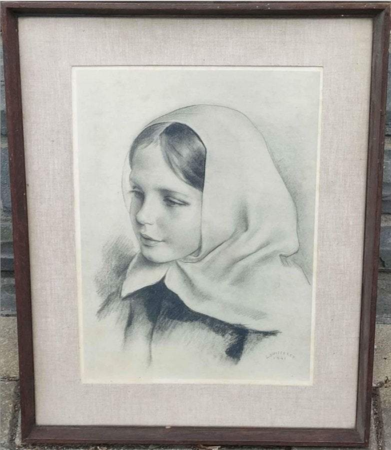 Lithographie jeune fille signe Louis buisseret 41, Antiquités & Art, Art | Lithographies & Sérigraphies, Enlèvement ou Envoi, Lithographie
