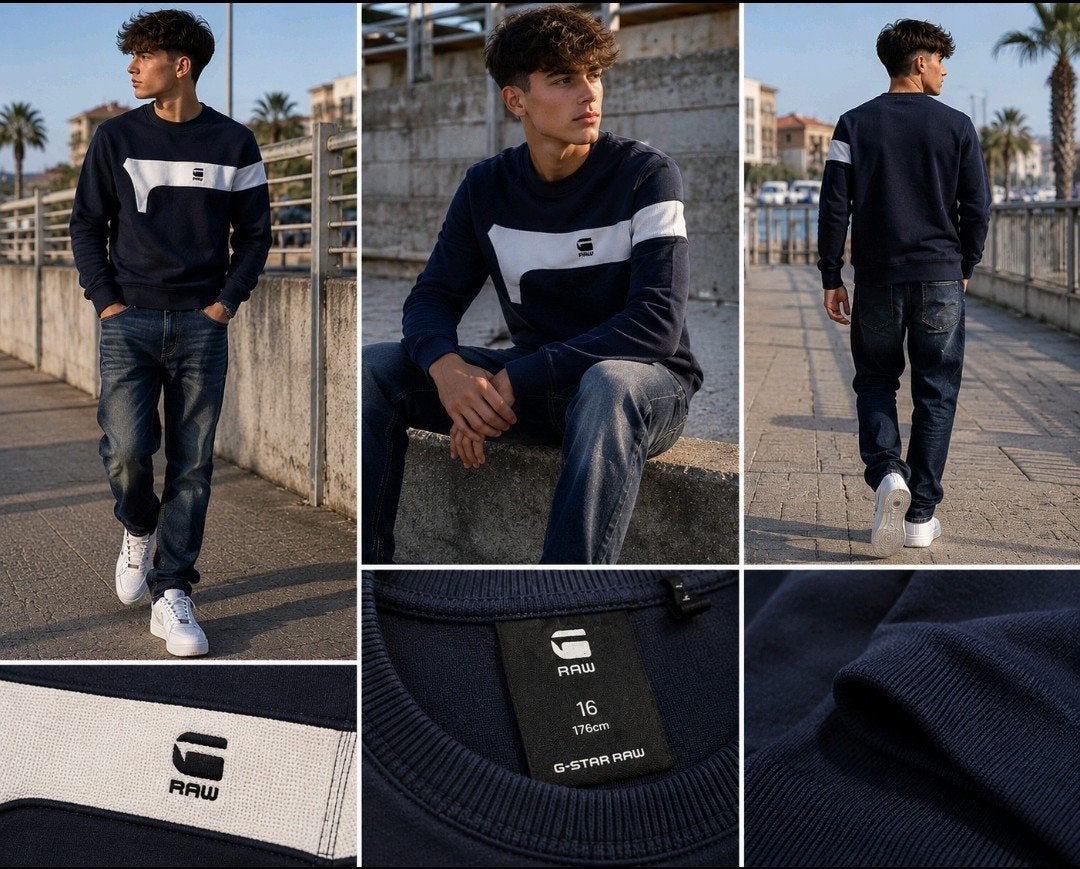 Sweat G-Star Raw | Bleu Marine | Bande Blanche | Taille 16A, Enlèvement ou Envoi, Bleu